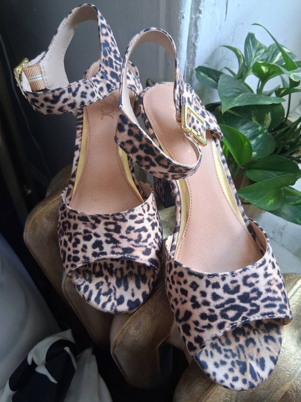 Leopard Print Open-Toe Platform Heels - Women's